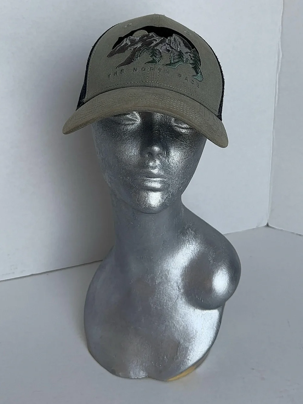 The North Face Mudder Trucker Bear Embroidered Snapback Hat Olive Green NWOT